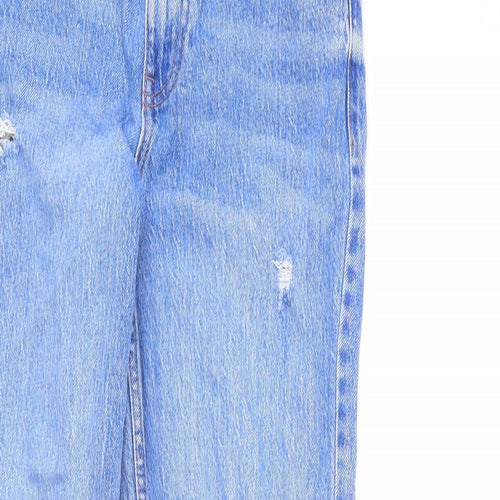 New Look Girls Blue Cotton Straight Jeans Size 14 Years L27 in Regular Zip - Distressed