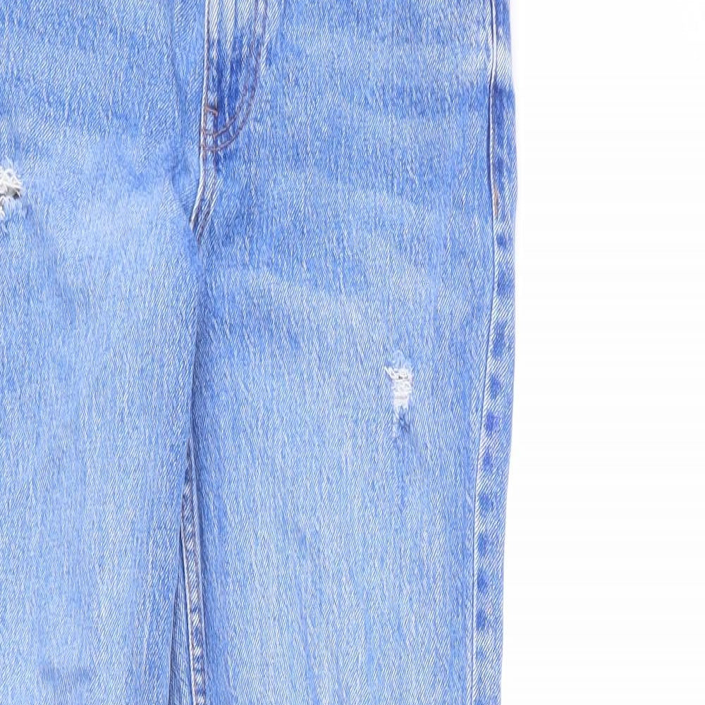 New Look Girls Blue Cotton Straight Jeans Size 14 Years L27 in Regular Zip - Distressed