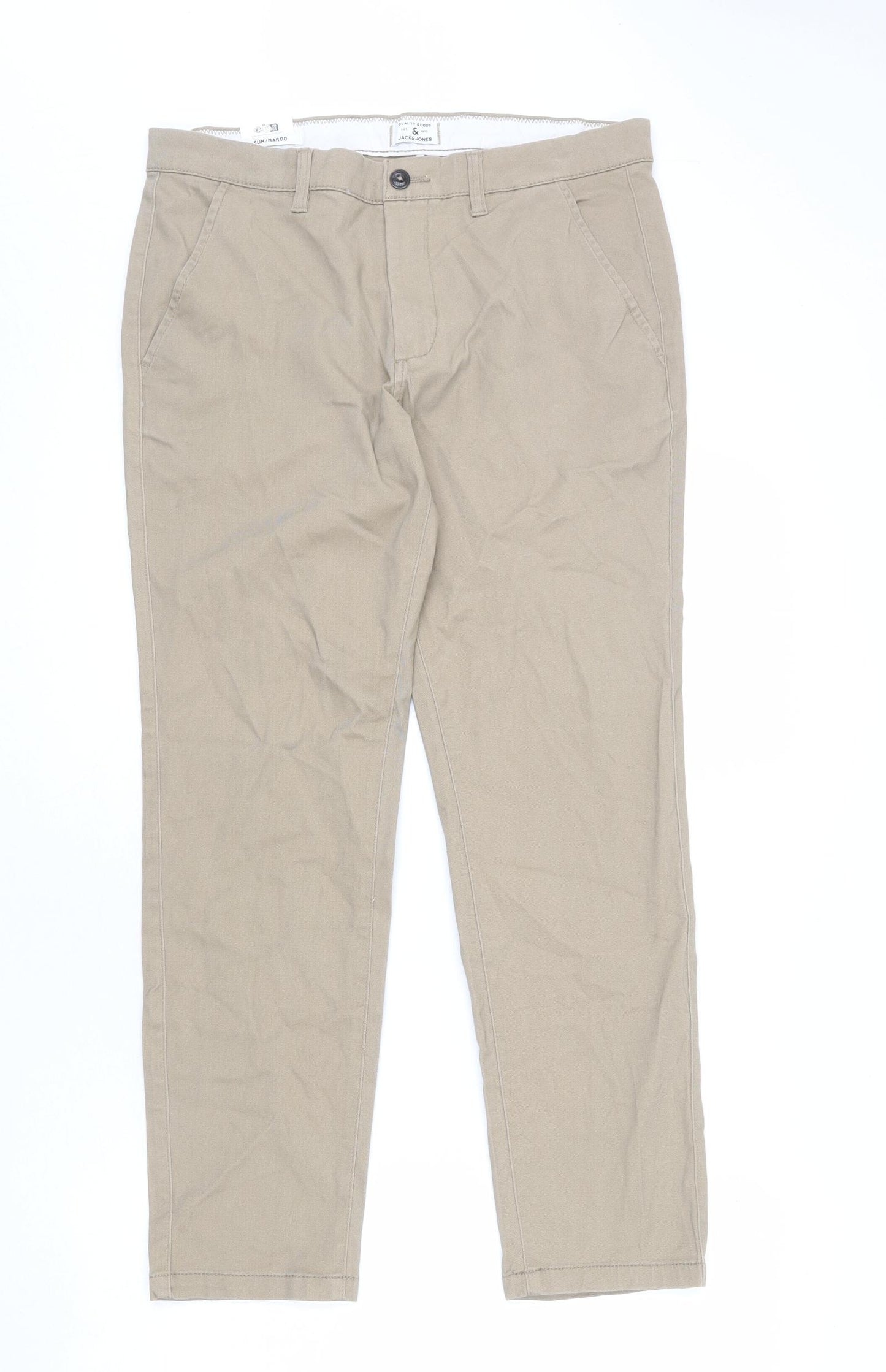 JACK & JONES Mens Beige Cotton Trousers Size 32 in L30 in Regular Zip