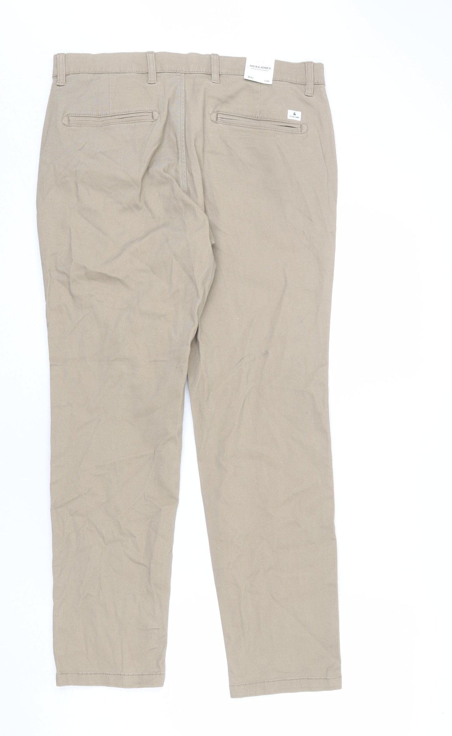 JACK & JONES Mens Beige Cotton Trousers Size 32 in L30 in Regular Zip