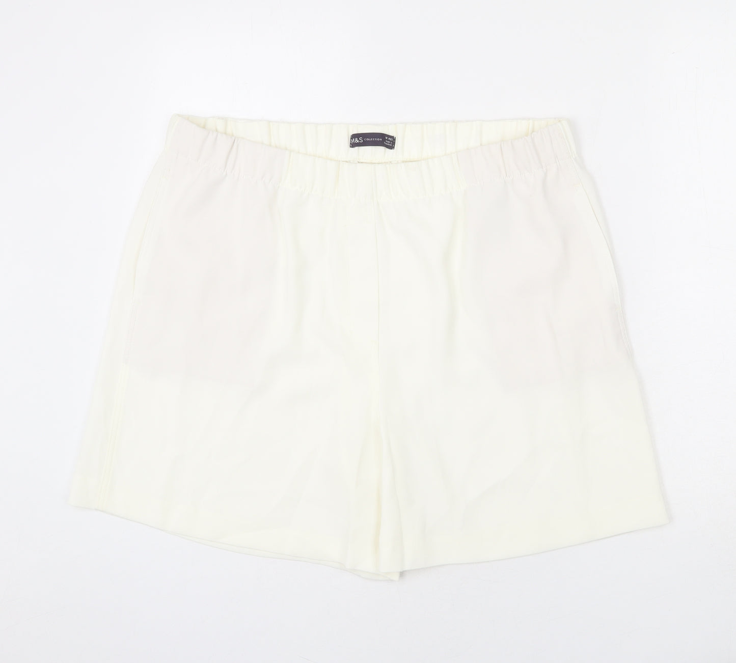 Marks and Spencer Womens Ivory Polyester Paperbag Shorts Size 18 L6 in Regular Pull On
