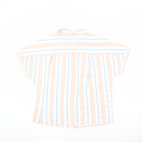 Marks and Spencer Womens Multicoloured Striped Cotton Basic Button-Up Size 10 Collared