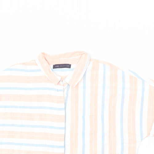 Marks and Spencer Womens Multicoloured Striped Cotton Basic Button-Up Size 10 Collared