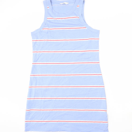 Marks and Spencer Womens Blue Striped Cotton Tank Dress Size M Round Neck Pullover