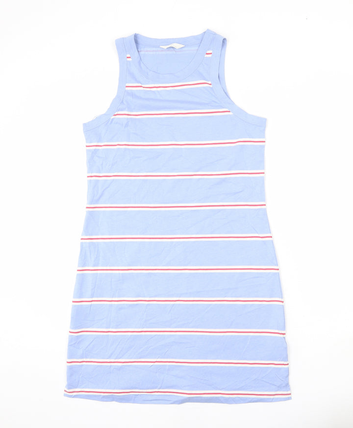Marks and Spencer Womens Blue Striped Cotton Tank Dress Size M Round Neck Pullover