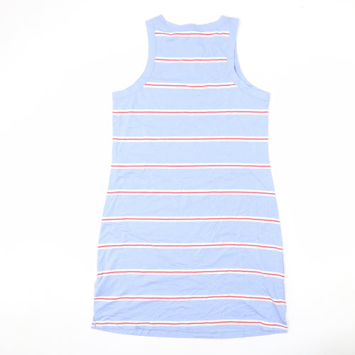 Marks and Spencer Womens Blue Striped Cotton Tank Dress Size M Round Neck Pullover