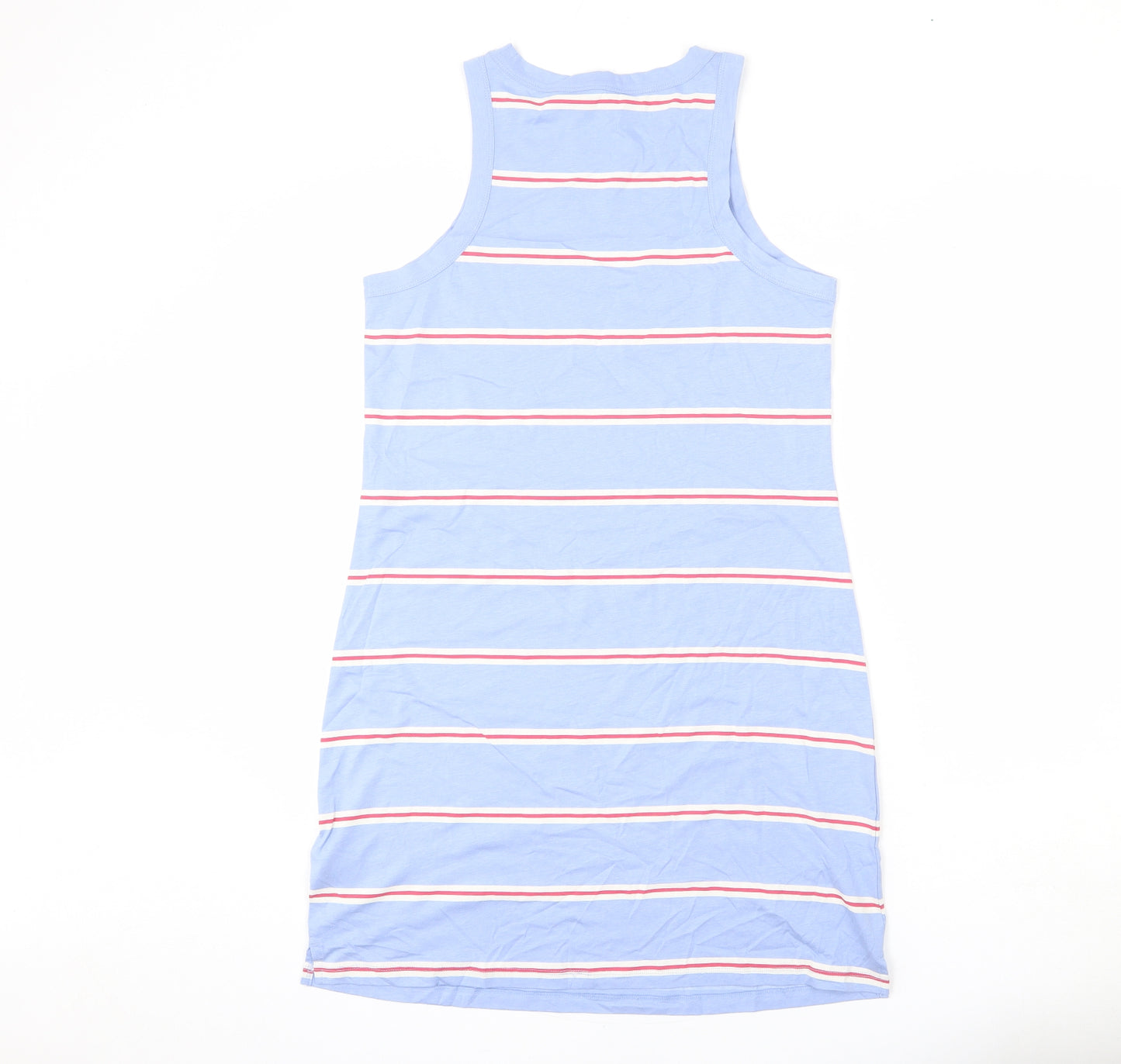 Marks and Spencer Womens Blue Striped Cotton Tank Dress Size M Round Neck Pullover