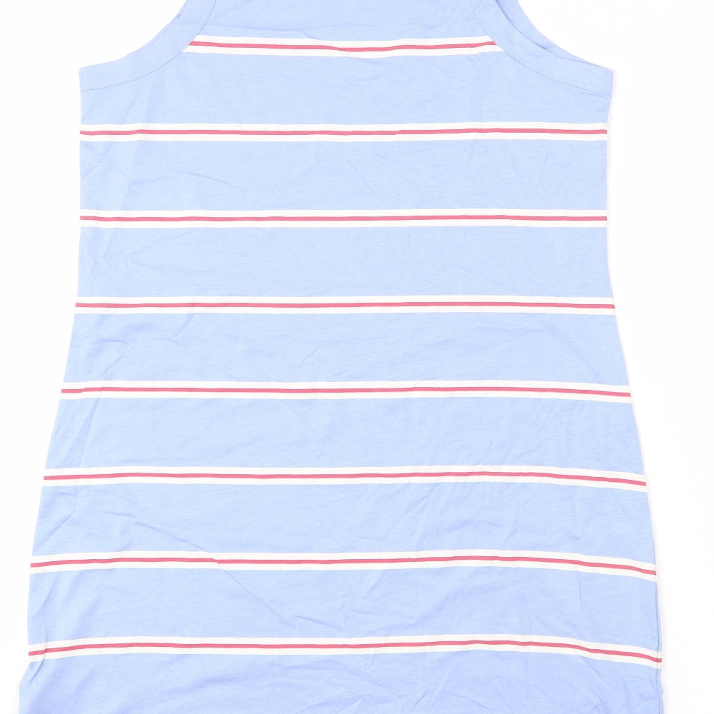 Marks and Spencer Womens Blue Striped Cotton Tank Dress Size M Round Neck Pullover