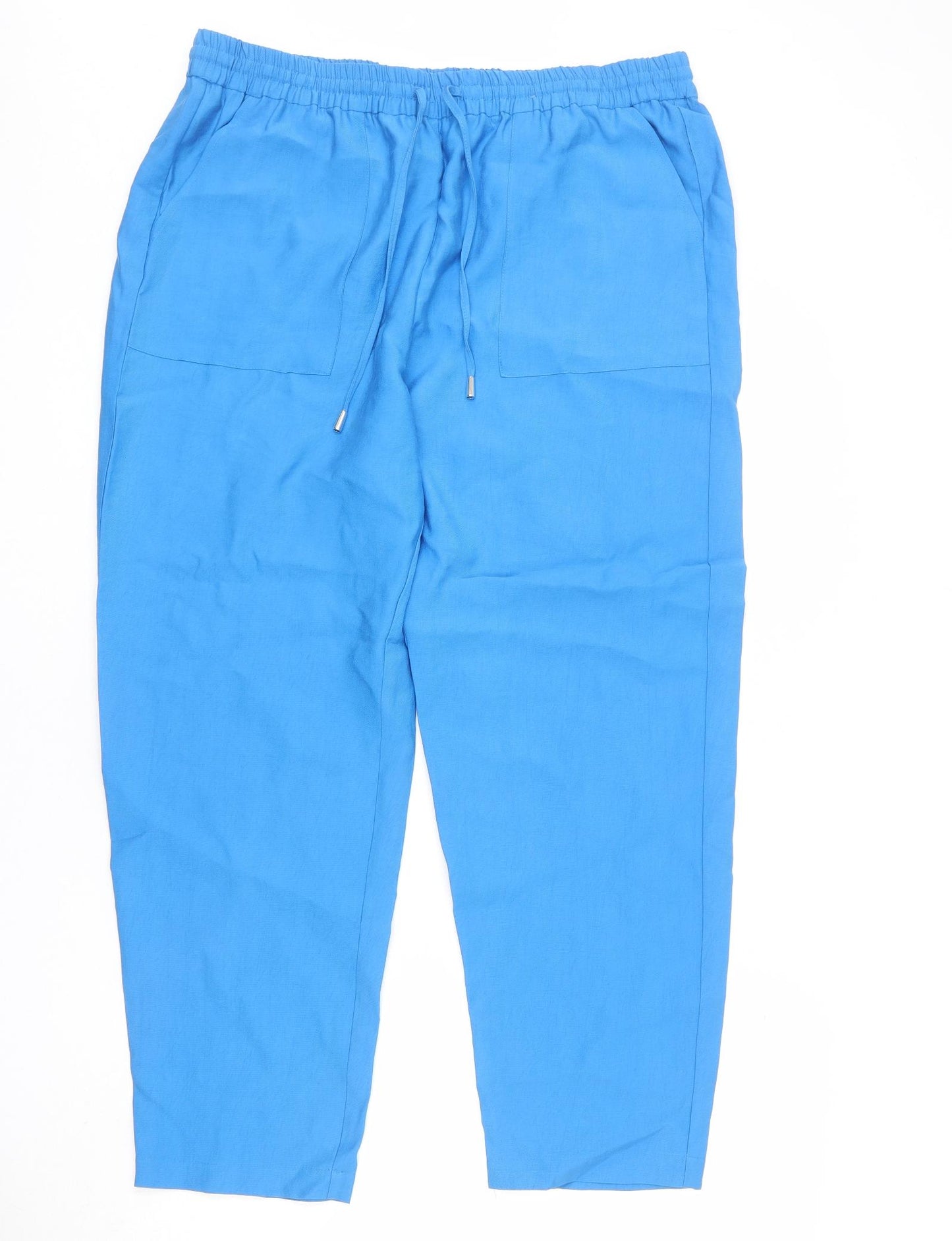 Marks and Spencer Womens Blue Polyester Trousers Size 18 L26 in Regular Drawstring