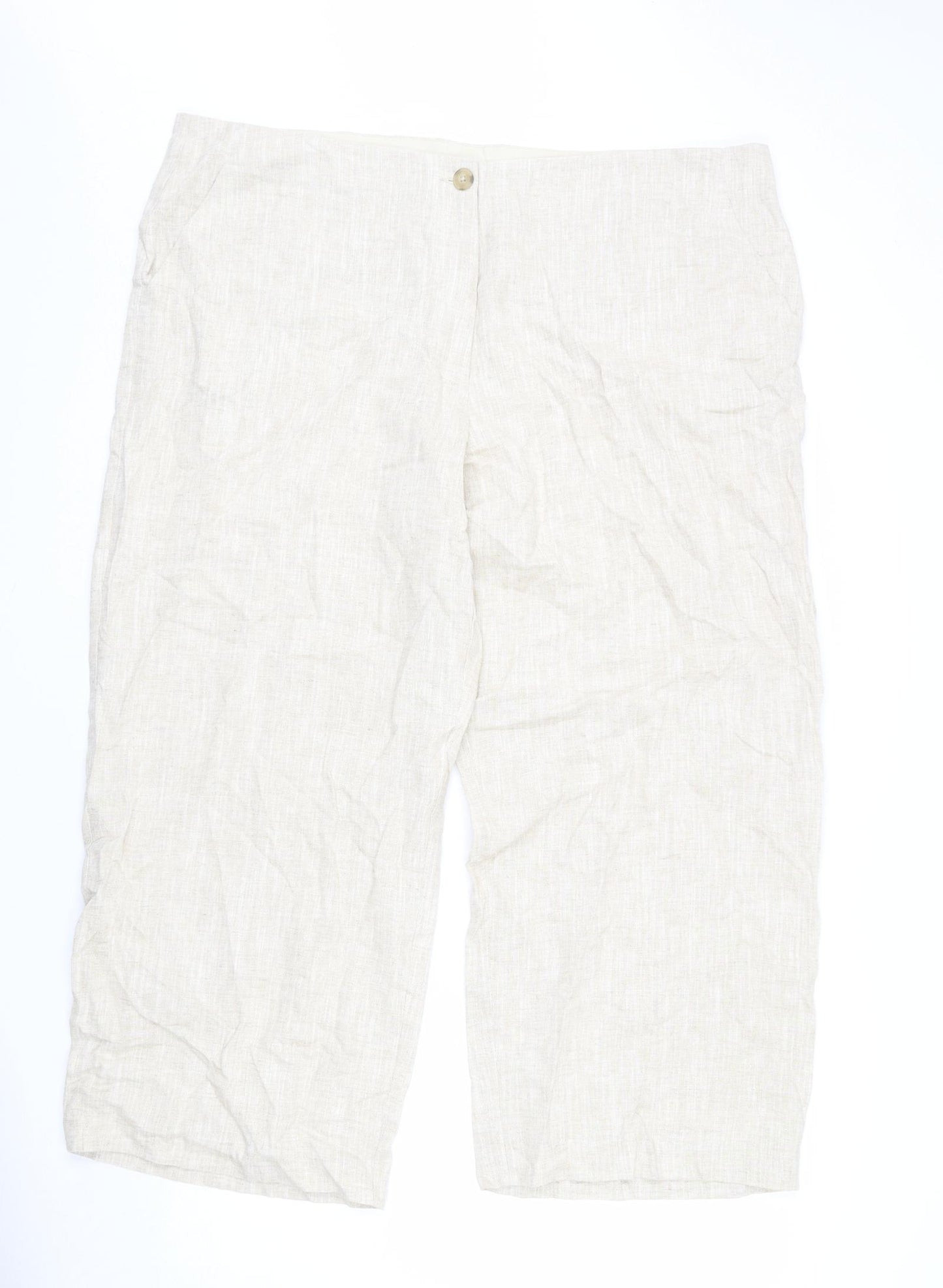 Marks and Spencer Womens Beige Polyester Trousers Size 24 L27 in Regular Zip - Short Length
