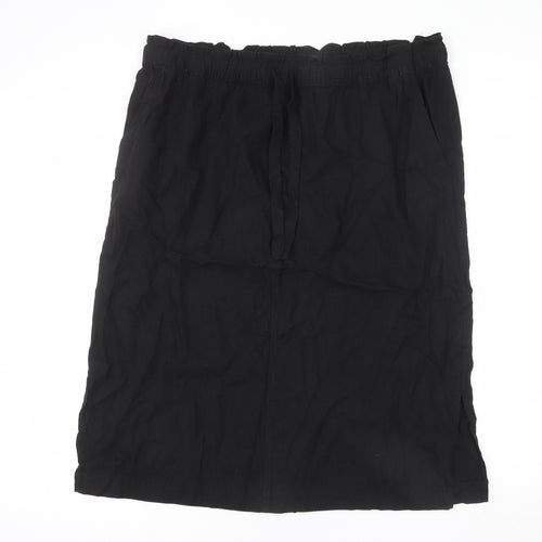 Marks and Spencer Womens Black Viscose A-Line Skirt Size 20 - Side Slits, Tie Details, Elastic Waist