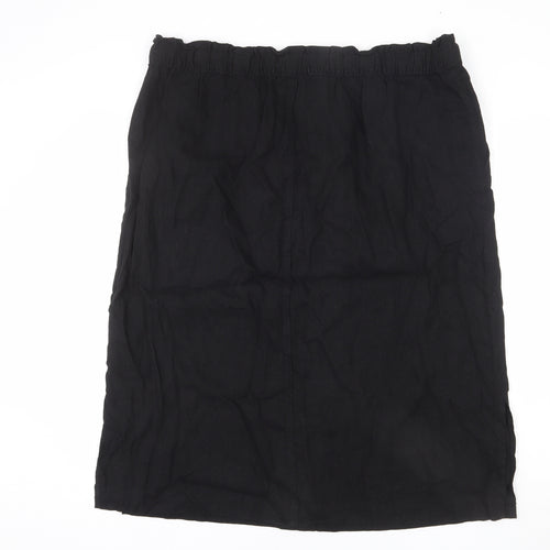 Marks and Spencer Womens Black Viscose A-Line Skirt Size 20 - Side Slits, Tie Details, Elastic Waist