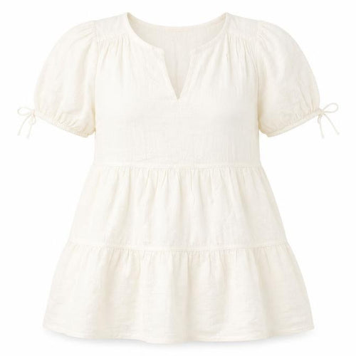 Marks and Spencer Womens Beige Geometric 100% Cotton A-Line Size 12 V-Neck Pullover - Bows