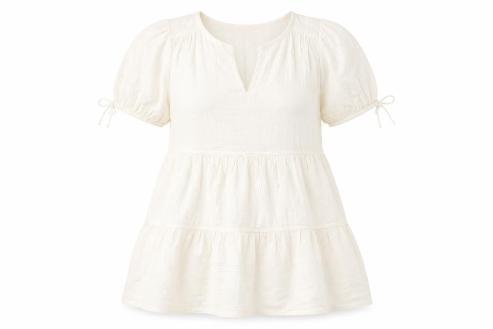 Marks and Spencer Womens Beige Geometric 100% Cotton A-Line Size 12 V-Neck Pullover - Bows