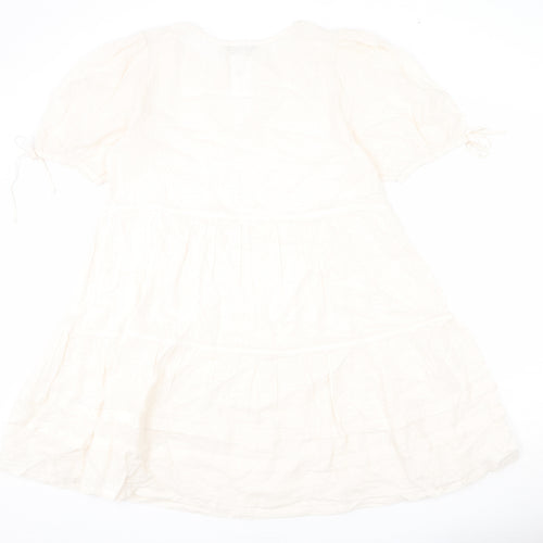 Marks and Spencer Womens Beige Geometric 100% Cotton A-Line Size 12 V-Neck Pullover - Bows