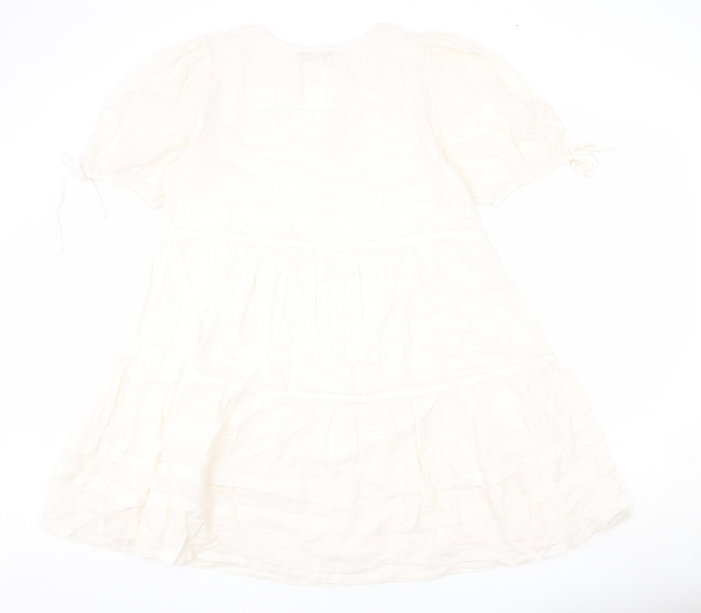 Marks and Spencer Womens Beige Geometric 100% Cotton A-Line Size 12 V-Neck Pullover - Bows