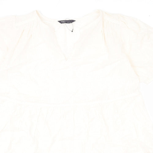 Marks and Spencer Womens Beige Geometric 100% Cotton A-Line Size 12 V-Neck Pullover - Bows