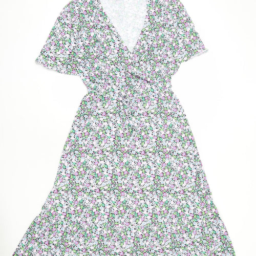 Marks and Spencer Womens Multicoloured Floral Viscose A-Line Size 8 V-Neck Pullover
