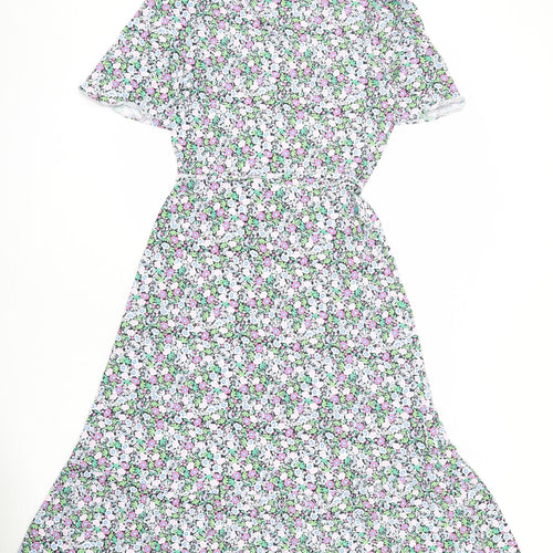 Marks and Spencer Womens Multicoloured Floral Viscose A-Line Size 8 V-Neck Pullover