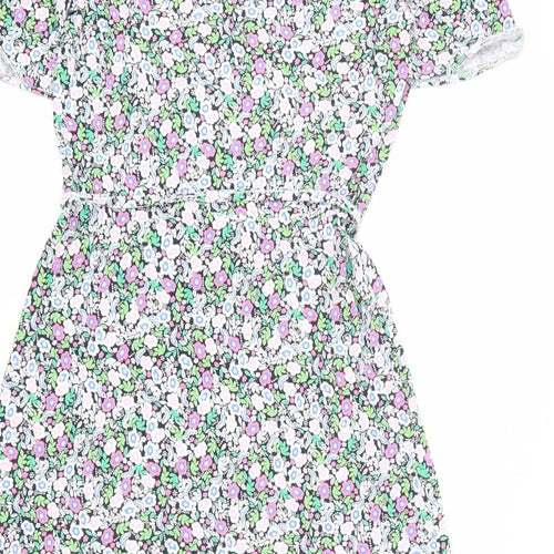 Marks and Spencer Womens Multicoloured Floral Viscose A-Line Size 8 V-Neck Pullover