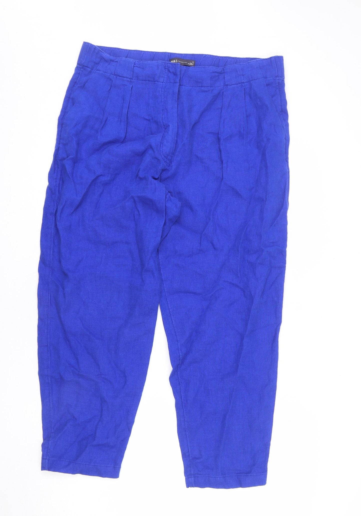 Marks and Spencer Womens Blue Polyester Trousers Size 18 L25 in Regular Zip