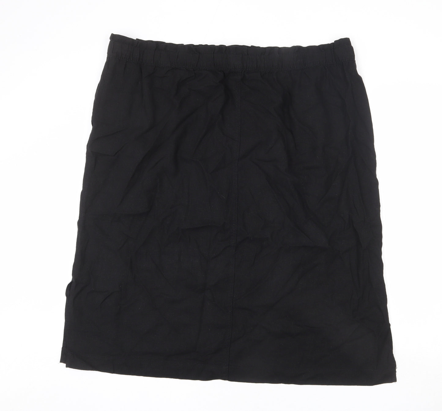 Marks and Spencer Womens Black Linen A-Line Skirt Size 24 - Side Slits, Tie Details, Elastic Waist
