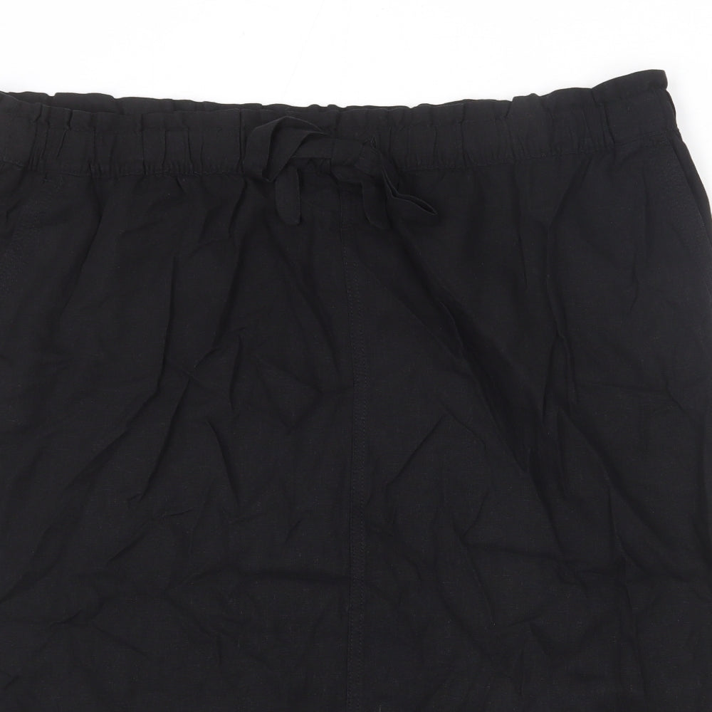 Marks and Spencer Womens Black Linen A-Line Skirt Size 24 - Side Slits, Tie Details, Elastic Waist
