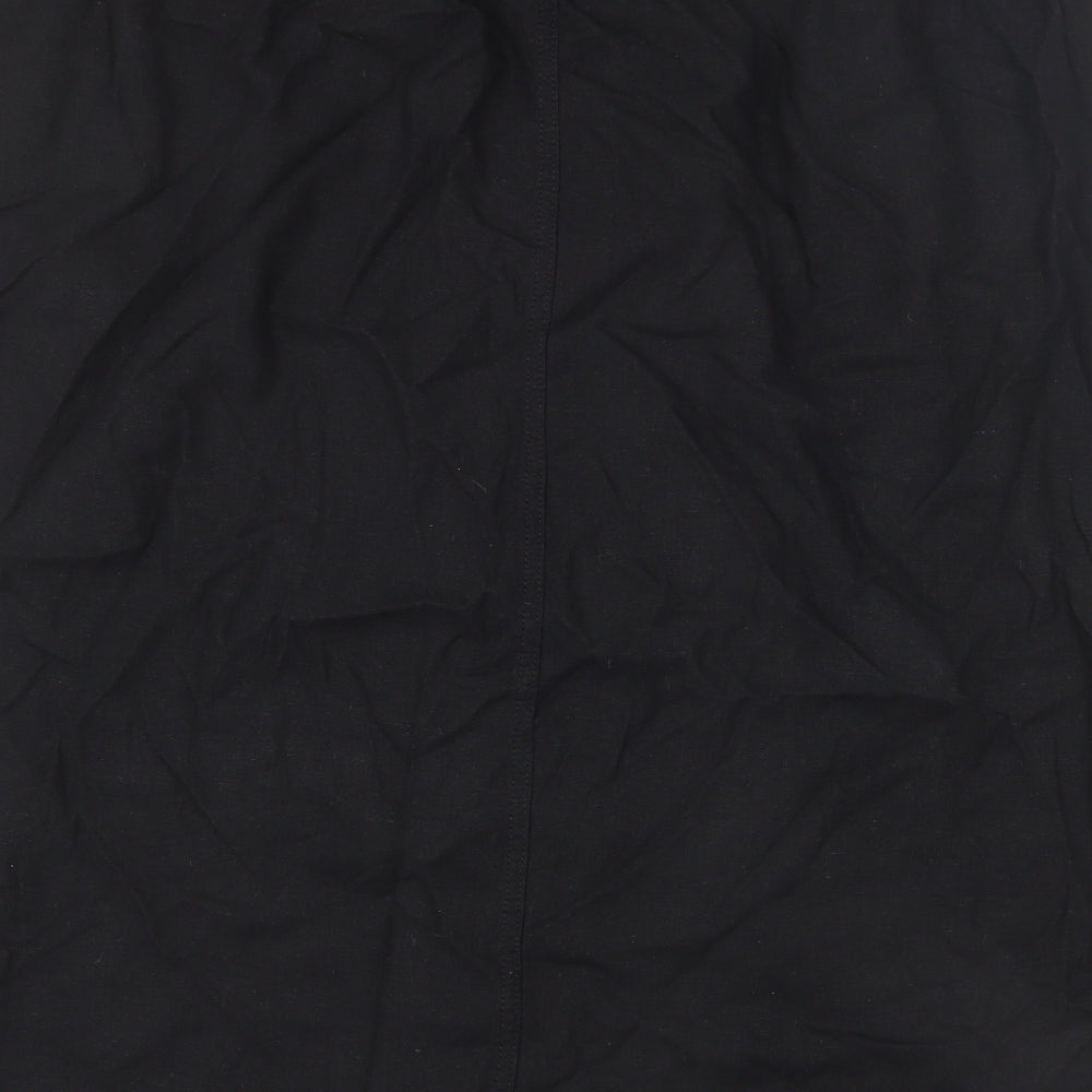 Marks and Spencer Womens Black Linen A-Line Skirt Size 24 - Side Slits, Tie Details, Elastic Waist