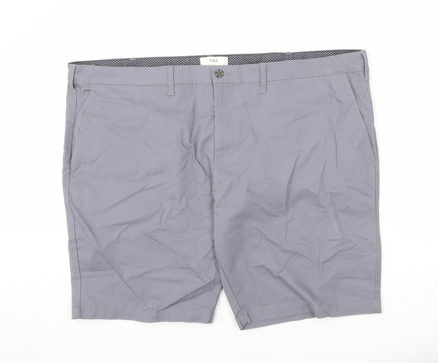 Marks and Spencer Mens Grey Cotton Bermuda Shorts Size 48 in L10 in Regular Zip
