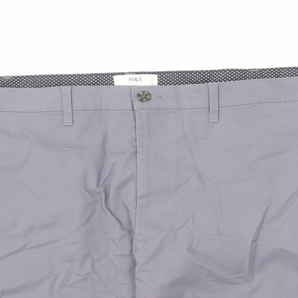 Marks and Spencer Mens Grey Cotton Bermuda Shorts Size 48 in L10 in Regular Zip