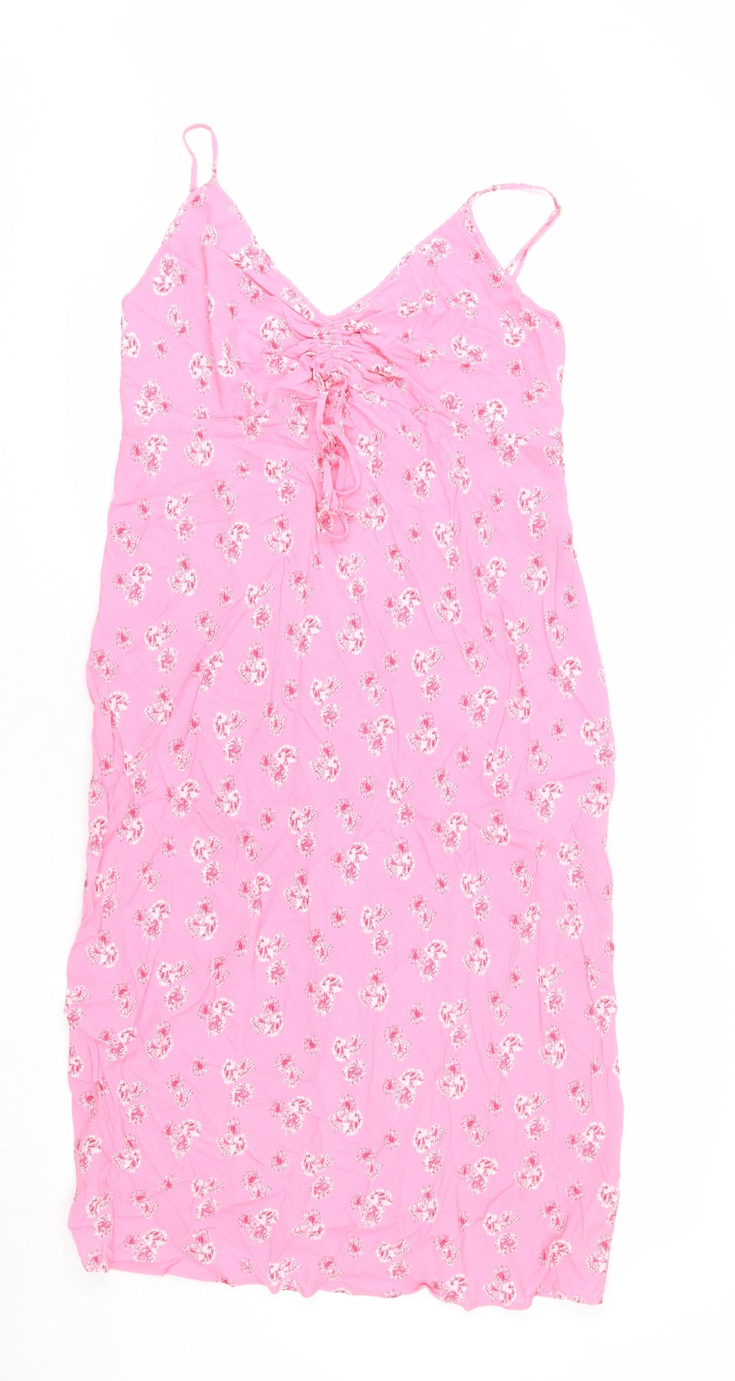 Ghost Womens Pink Floral Viscose Slip Dress Size 14 V-Neck Pullover