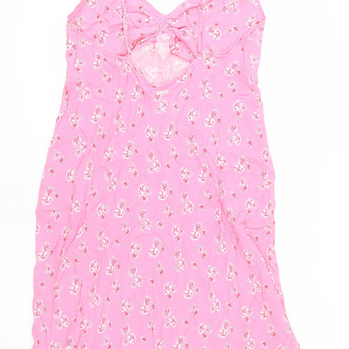 Ghost Womens Pink Floral Viscose Slip Dress Size 14 V-Neck Pullover
