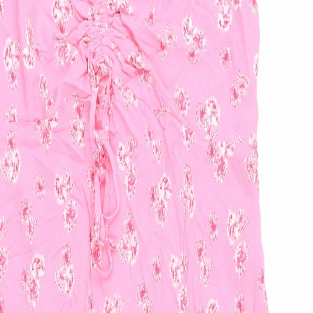 Ghost Womens Pink Floral Viscose Slip Dress Size 14 V-Neck Pullover