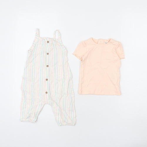 Marks and Spencer Girls Multicoloured Striped Polyester Jumpsuit Outfit/Set Size 3-6 Months Snap