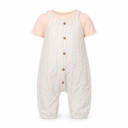 Marks and Spencer Girls Multicoloured Striped Polyester Jumpsuit Outfit/Set Size 3-6 Months Snap