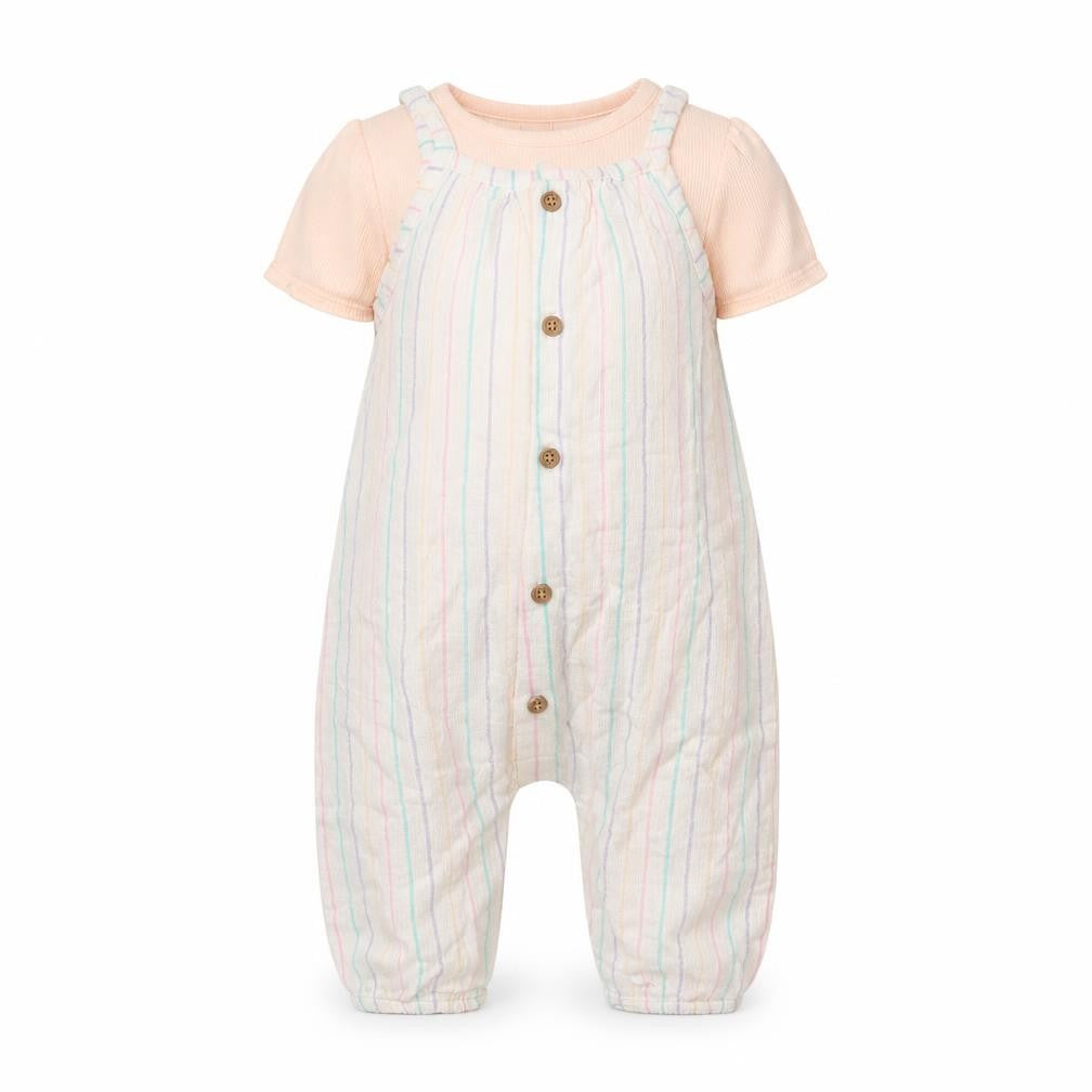Marks and Spencer Girls Multicoloured Striped Polyester Jumpsuit Outfit/Set Size 3-6 Months Snap