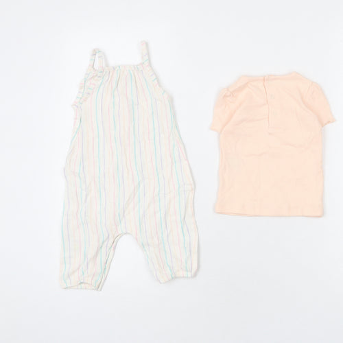 Marks and Spencer Girls Multicoloured Striped Polyester Jumpsuit Outfit/Set Size 3-6 Months Snap