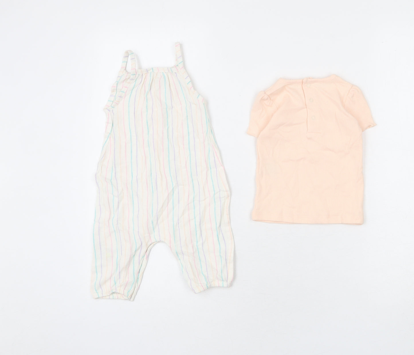 Marks and Spencer Girls Multicoloured Striped Polyester Jumpsuit Outfit/Set Size 3-6 Months Snap