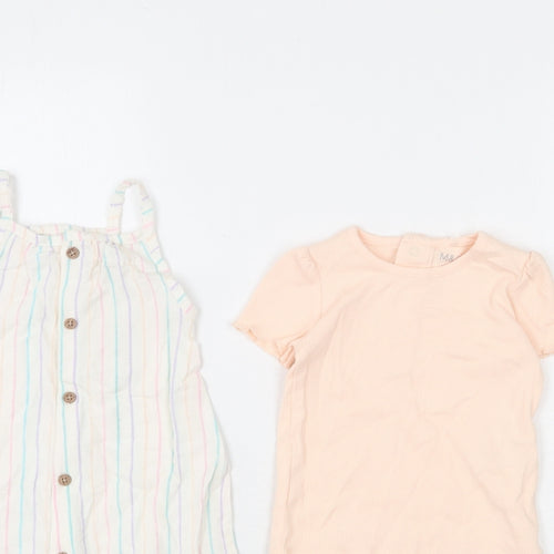 Marks and Spencer Girls Multicoloured Striped Polyester Jumpsuit Outfit/Set Size 3-6 Months Snap