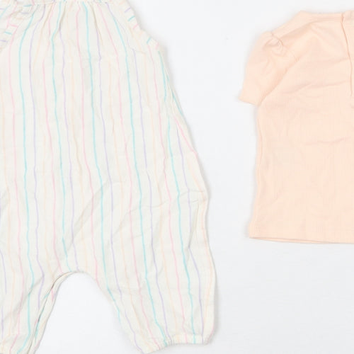 Marks and Spencer Girls Multicoloured Striped Polyester Jumpsuit Outfit/Set Size 3-6 Months Snap