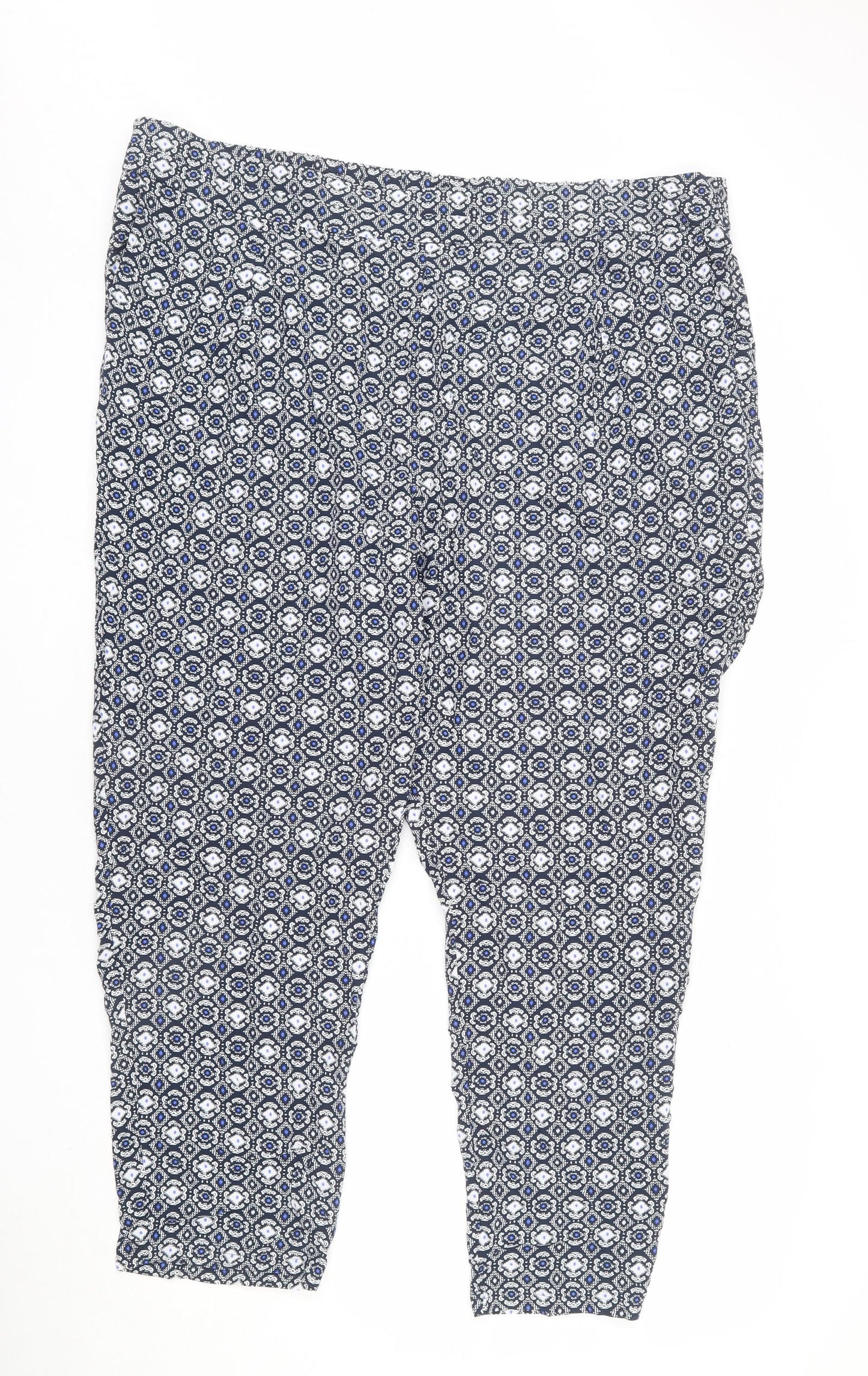 Marks and Spencer Womens Blue Geometric Viscose Trousers Size 24 L25 in Regular