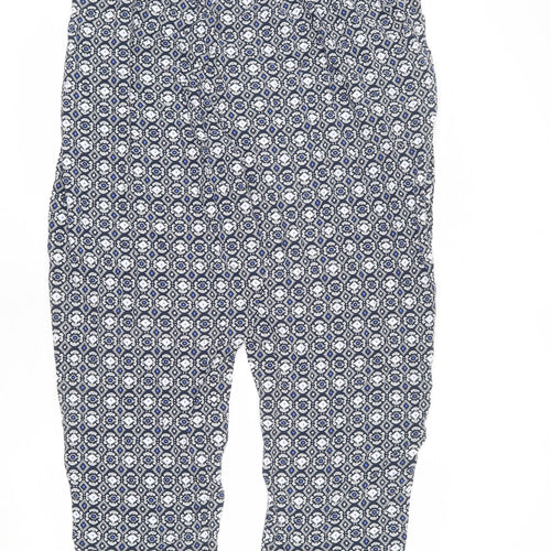 Marks and Spencer Womens Blue Geometric Viscose Trousers Size 24 L25 in Regular