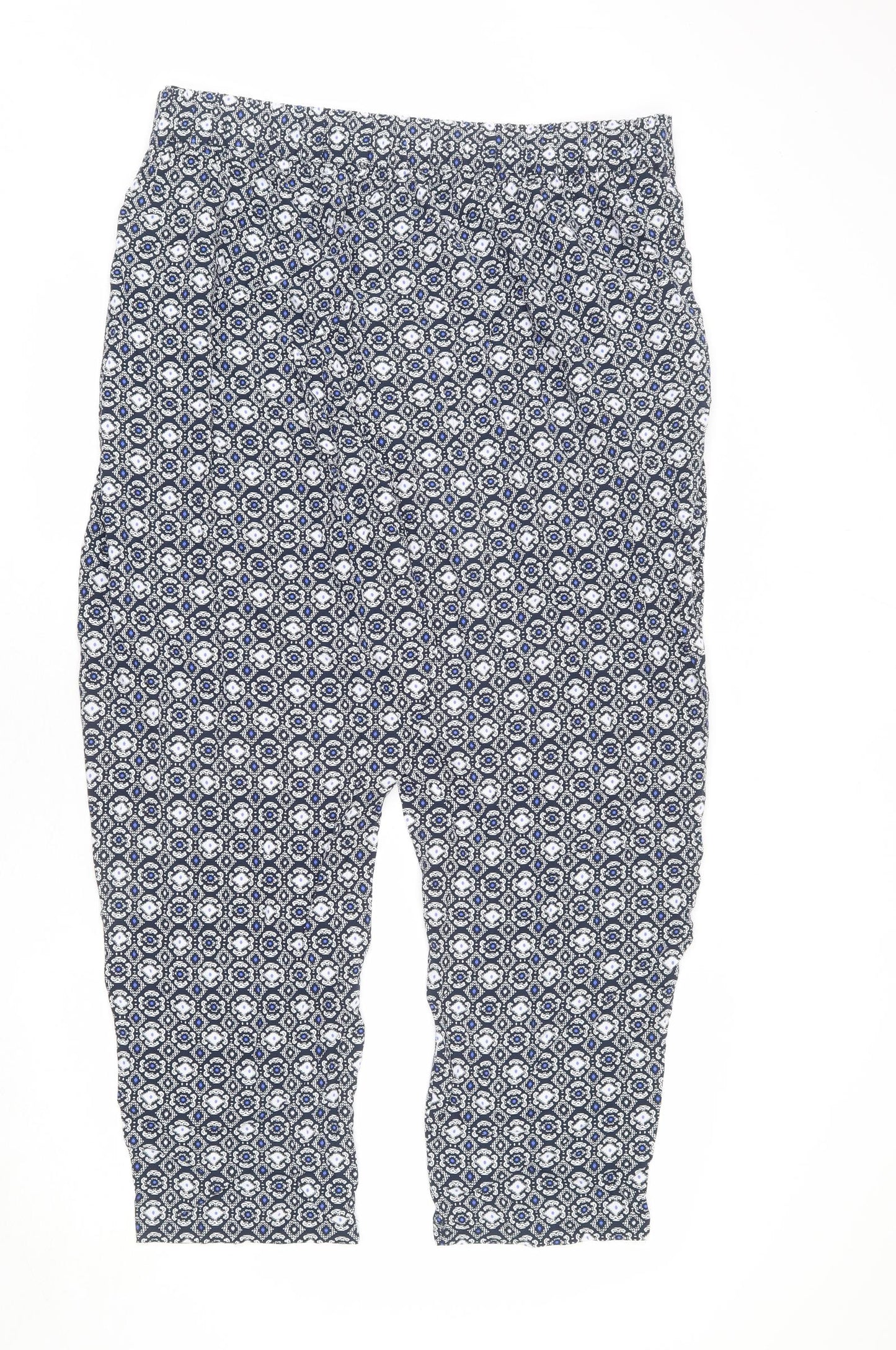 Marks and Spencer Womens Blue Geometric Viscose Trousers Size 24 L25 in Regular