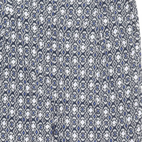 Marks and Spencer Womens Blue Geometric Viscose Trousers Size 24 L25 in Regular