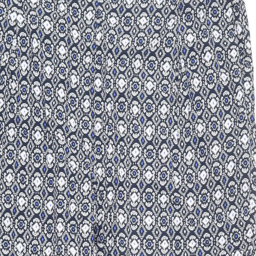 Marks and Spencer Womens Blue Geometric Viscose Trousers Size 24 L25 in Regular