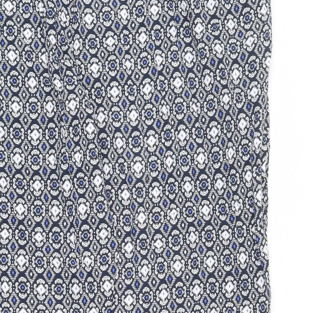 Marks and Spencer Womens Blue Geometric Viscose Trousers Size 24 L25 in Regular