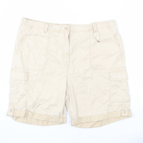 Marks and Spencer Womens Beige Lyocell Cargo Shorts Size 20 L6 in Regular Zip