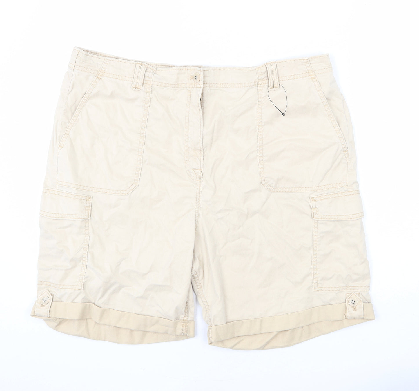 Marks and Spencer Womens Beige Lyocell Cargo Shorts Size 20 L6 in Regular Zip