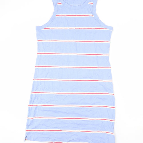 Marks and Spencer Womens Blue Striped Cotton Tank Dress Size M Round Neck Pullover