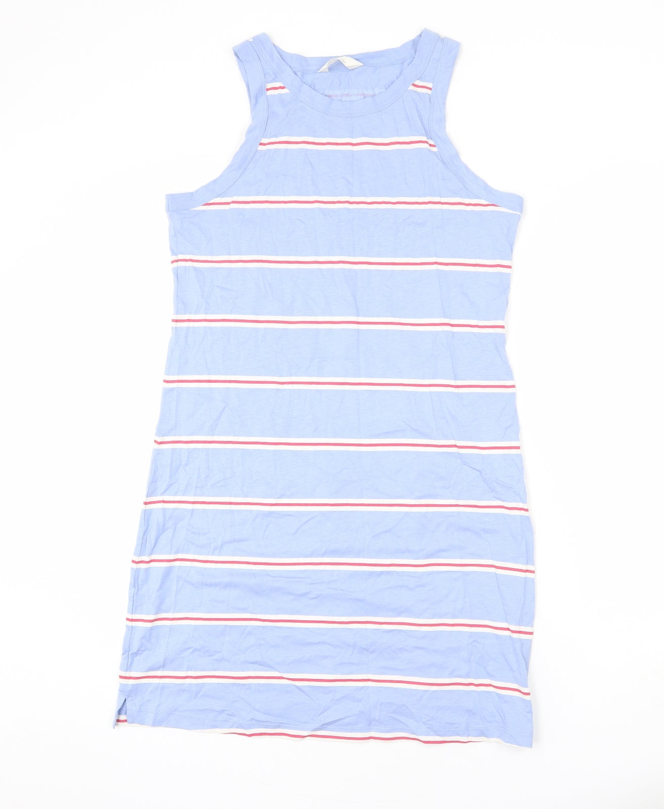 Marks and Spencer Womens Blue Striped Cotton Tank Dress Size M Round Neck Pullover